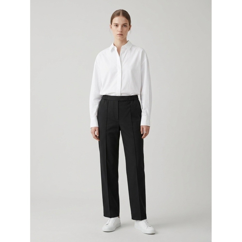 COS Black 100% Wool Elastic Waist Straight Leg Trousers Pants Womens Size 8